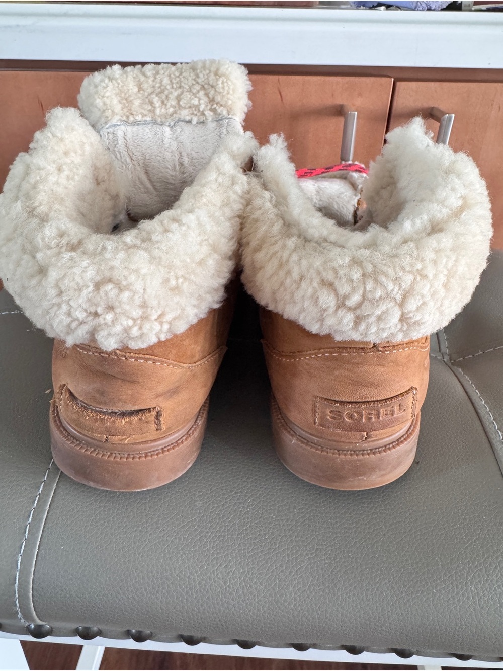 Sorel Tan Shearling-Lined Winter Boots with Red Accent Laces - Picture 3 of 4